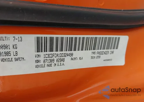 2013 Dodge Dart Limited z USA, uszkodzony, nr VIN 1C3CDFCA1DD324490